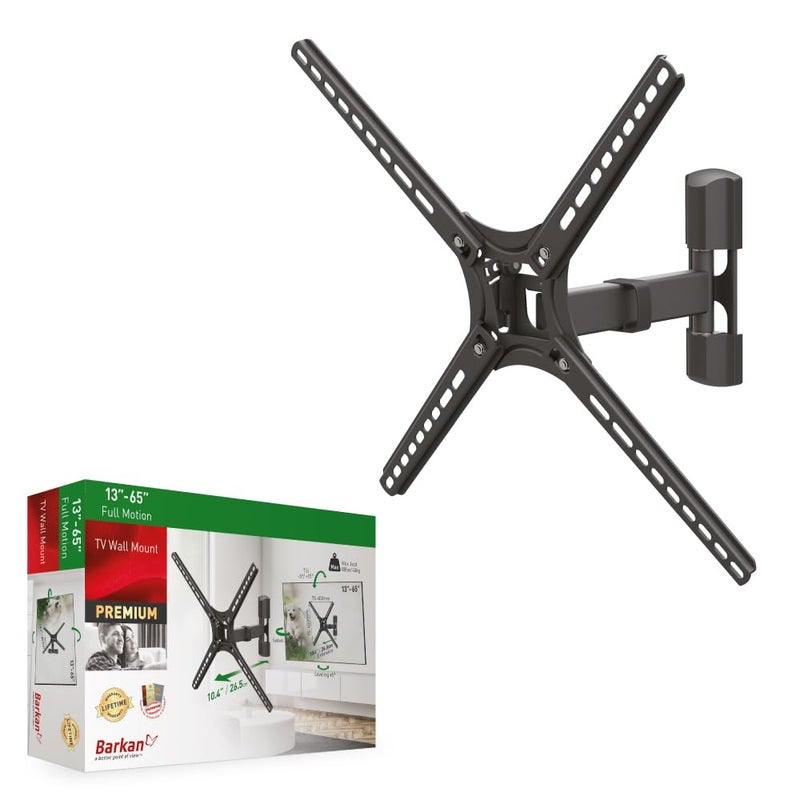 Barkan TV Wall Mount, 13-65 inch Full Motion Articulating - 3 Movement Flat/Curved Screen Bracket, Holds up to 88lbs, Patented, Fits LED OLED LCD - Image 1
